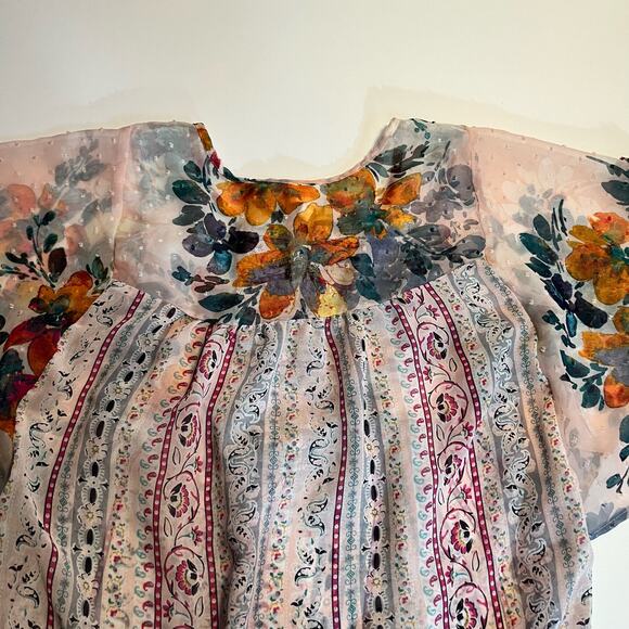 Fig and Flower Top Size S Sheer Flutter Sleeve Semi Sheer Lace - Picture 5 of 10